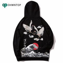 Load image into Gallery viewer, Hip Hop Streetwear Hoodies Men Harajuku Crane Embroidery Sweatshirt Japan Style Long Sleeve Fashion Autumn Pullover Hoodies Tops
