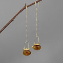 Load image into Gallery viewer, INATURE Natural Amber Teapot Drop Earrings 925 Sterling Silver Fine Jewelry
