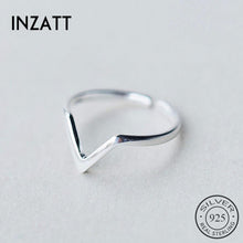 Load image into Gallery viewer, INZATT Real 925 Sterling Silver Geometric Wave Letter V Adjustable Ring Fine Jewelry For Women Party Personality Accessories
