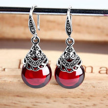 Load image into Gallery viewer, JIASHUNTAI Retro 100% 925 Sterling Silver Round Garnet Drop Earrings For Women Natural Red Gemstone Ruby Fine Jewelry Best Gifts
