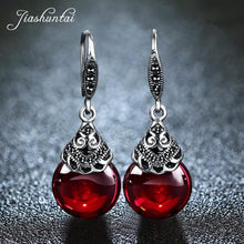 Load image into Gallery viewer, JIASHUNTAI Retro 100% 925 Sterling Silver Round Garnet Drop Earrings For Women Natural Red Gemstone Ruby Fine Jewelry Best Gifts
