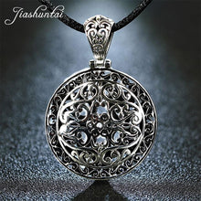Load image into Gallery viewer, JIASHUNTAI Retro 925 Silver Sterling Big Pendant Necklace Round Hollow Carved Large Medal Silver Jewelry For Women and Men
