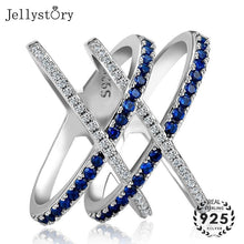 Load image into Gallery viewer, Jellystory Fashion Ring 925 Silver Jewelry with Sapphire Zircon Gemstones Double Cross shaped Ring for Women Wedding Party Gifts
