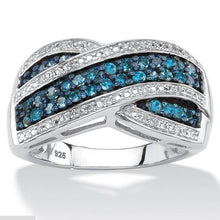 Load image into Gallery viewer, Jellystory Trendy Silver 925 Ring with Sapphire zirocn Gemstones Cross shape Ring for women Wedding Party Gift Jewelry size 6-10
