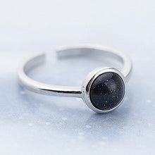Load image into Gallery viewer, Jewepisode New Fashion Silver 925 Jewelry Ring 6MM Round Blue Sand Stone Rings for Women Anniversary Party Fine Jewelry Gifts
