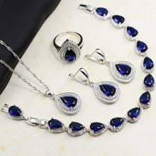 Load image into Gallery viewer, JoiasHome Fashion 925 Sterling Silver Jewelry Set  Blue Sapphire Gemstones Heart Shaped Drops Bridal Accessories 4pcs/Lot
