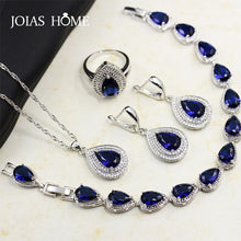 Load image into Gallery viewer, JoiasHome Fashion 925 Sterling Silver Jewelry Set  Blue Sapphire Gemstones Heart Shaped Drops Bridal Accessories 4pcs/Lot
