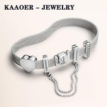 Load image into Gallery viewer, KAAOER jewelry 100% 925 Sterling Silver 11 pandoras 2019 silver diamond heart round wide bracelet fashion female
