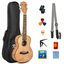 Load image into Gallery viewer, Kmise Concert Ukulele 23 inch Ukelele Tiger Flame Okoume Starter Kit Classical Guitar Head with Gig Bag Tuner Strap String
