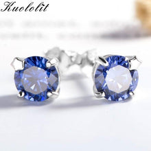 Load image into Gallery viewer, Kuololit Tanzanite Gemstone Stud Earrings for Women Solid 925 Sterling Silver Wedding Handmade Jewelry Fashion Gift For Girl New
