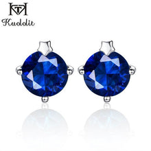 Load image into Gallery viewer, Kuololit Tanzanite Gemstone Stud Earrings for Women Solid 925 Sterling Silver Wedding Handmade Jewelry Fashion Gift For Girl New

