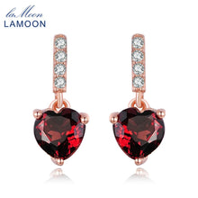 Load image into Gallery viewer, LAMOON Trendy 0.6ct Heart Natural Red Garnet 925 Sterling Silver Drop Earrings Fine Jewelry  S925 LMEI030
