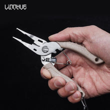 Load image into Gallery viewer, LINNHUE Stainless Steel Multifunctional Fishing Pliers Hook Remover Line Cutter Fishing Tackle Grip Split Ring Pliers pesca
