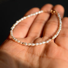 Load image into Gallery viewer, Lii Ji Gemstone AA+ White Rice Shape Pearl Approx 2-3mm 925 Sterling silver Gold Color Bracelet Fancy Jewelry
