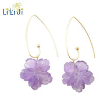 Load image into Gallery viewer, Lii Ji Natural Stone Lavender Amethyst Flowers 925 Sterling Silver 18K Gold Plated Drop Dangle Earrings Women Gift Dropshipping
