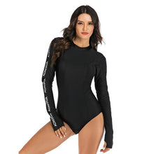 Load image into Gallery viewer, Long Sleeve Rash Guard Women Print Swimwear Zipper One Piece Swimsuit Black Surfing Suit Pad Bathing Suits UV Protect Beachwear
