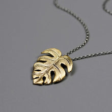 Load image into Gallery viewer, Lotus Fun Real 925 Sterling Silver Handmade Fine Jewelry 18K Gold Monstera Leaves Design Pendant without Necklace for Women Gift
