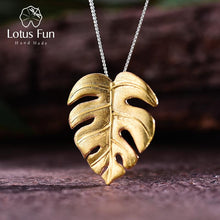 Load image into Gallery viewer, Lotus Fun Real 925 Sterling Silver Handmade Fine Jewelry 18K Gold Monstera Leaves Design Pendant without Necklace for Women Gift
