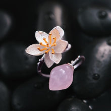 Load image into Gallery viewer, Lotus Fun Real 925 Sterling Silver Natural Aventurine Gemstones Flower Ring Fine Jewelry Lotus Whispers Rings for Women Bijoux
