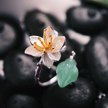 Load image into Gallery viewer, Lotus Fun Real 925 Sterling Silver Natural Aventurine Gemstones Flower Ring Fine Jewelry Lotus Whispers Rings for Women Bijoux
