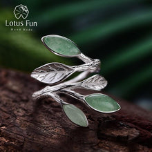 Load image into Gallery viewer, Lotus Fun Real 925 Sterling Silver Open Ring Natural Stone Handmade Design Fine Jewelry Spring in the Air Leaves Rings for Women
