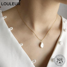 Load image into Gallery viewer, LouLeur 925 sterling silver Baroque pearl pendants necklace simple design wild elegant charm pearl necklace for women jewelry
