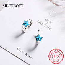 Load image into Gallery viewer, MEETSOFT 925 Sterling Silver Prevent Allergy Hoop Earrings for Women Trendy Design Blue-Star Circle Jewelry Gift
