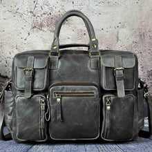 Load image into Gallery viewer, Men Real Leather Antique Large Capacity Travel Briefcase Business 15.6" Laptop Case Attache Messenger Bag Portfolio 3061-b
