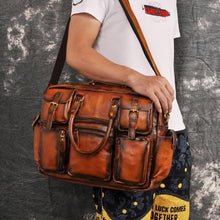 Load image into Gallery viewer, Men Real Leather Antique Large Capacity Travel Briefcase Business 15.6" Laptop Case Attache Messenger Bag Portfolio 3061-b
