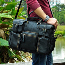 Load image into Gallery viewer, Men Real Leather Antique Large Capacity Travel Briefcase Business 15.6" Laptop Case Attache Messenger Bag Portfolio 3061-b

