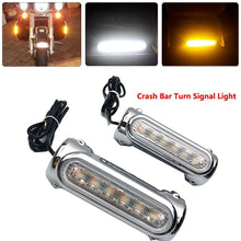 Load image into Gallery viewer, Motorcycle Crash Bars LED Highway Bar Switchback Driving Light/turn signal light For Harley bike Touring Victory Black/Chrome
