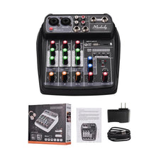 Load image into Gallery viewer, Muslady AI-4 Audio Mixer Compact Sound Card Mixing Console Digital BT MP3 USB Input +48V Phantom Power for Music recording DJ

