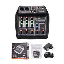 Load image into Gallery viewer, Muslady AI-4 Compact Sound Card Mixing Console Digital Audio Mixer BT MP3 USB Input +48V Phantom Power for Music Recording
