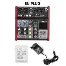 Load image into Gallery viewer, Muslady SL-4 4-Channel Mixing Console Sound Mixer 2-band EQ Built-in 48V Phantom Power Supports BT Connection USB MP3 Player
