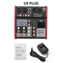 Load image into Gallery viewer, Muslady SL-4 4-Channel Mixing Console Sound Mixer 2-band EQ Built-in 48V Phantom Power Supports BT Connection USB MP3 Player
