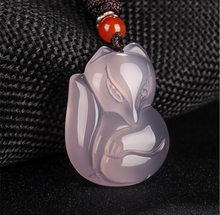 Load image into Gallery viewer, Natural Green White Chinese Chalcedony Jade Fox Pendant Necklace Fashion Charm Jewelry Carved Amulet Gifts for Women Men
