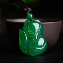 Load image into Gallery viewer, Natural Green White Chinese Chalcedony Jade Fox Pendant Necklace Fashion Charm Jewelry Carved Amulet Gifts for Women Men
