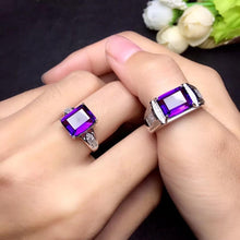 Load image into Gallery viewer, Natural amethyst couple ring. The real 925 Silver Men's ring. Simple and exquisite. Shopkeeper recommends
