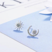 Load image into Gallery viewer, New Arrival Asymmetry Wild Fashion 925 Sterling Silver Jewelry Star And Moon Crystal Two Colors Exquisite Stud Earrings SE465
