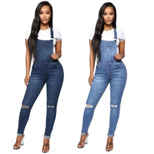 Load image into Gallery viewer, New Spring Women Overalls Cool Denim Jumpsuit Ripped Holes Casual Jeans Ladies Sleeveless Skinny Jumpsuits Hollow Out Rompers
