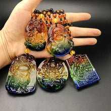Load image into Gallery viewer, New Style Glass Color Crystal Luck Necklace Guan Gong Buddha Pendant Pixiu Stones Versatile Sweater Chain Accessories
