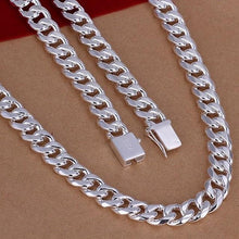 Load image into Gallery viewer, OMHXZJ Wholesale European Man Party Wedding Gift Wide Silver color Alloy precious metal 925 Sign logo Chain Necklace NA187
