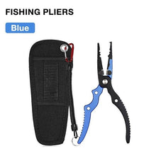 Load image into Gallery viewer, Outlife Portable Aluminum Alloy Fishing Grip Fishing Pliers Split Ring Cutter With Weight Scale Sheath Retractable Tether Combo
