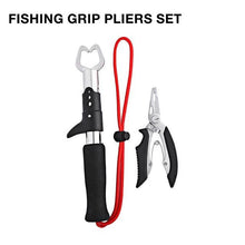 Load image into Gallery viewer, Outlife Portable Aluminum Alloy Fishing Grip Fishing Pliers Split Ring Cutter With Weight Scale Sheath Retractable Tether Combo
