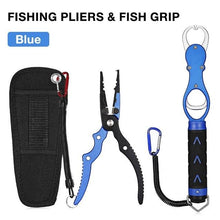 Load image into Gallery viewer, Outlife Portable Aluminum Alloy Fishing Grip Fishing Pliers Split Ring Cutter With Weight Scale Sheath Retractable Tether Combo

