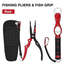 Load image into Gallery viewer, Outlife Portable Aluminum Alloy Fishing Grip Fishing Pliers Split Ring Cutter With Weight Scale Sheath Retractable Tether Combo
