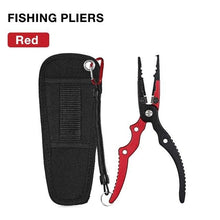 Load image into Gallery viewer, Outlife Portable Aluminum Alloy Fishing Grip Fishing Pliers Split Ring Cutter With Weight Scale Sheath Retractable Tether Combo
