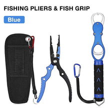 Load image into Gallery viewer, Outlife Portable Aluminum Alloy Fishing Grip Fishing Pliers Split Ring Cutter With Weight Scale Sheath Retractable Tether Combo
