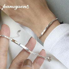 Load image into Gallery viewer, PANSYSEN 100% Solid Real 925 Sterling Silver Box Chain Link Bracelet for Women Girls Lady 19CM Women's Fine Jewelry Bracelets
