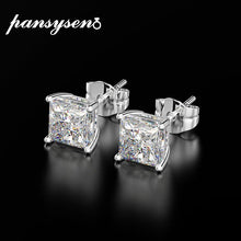 Load image into Gallery viewer, PANSYSEN Classic 6MM 7MM 8MM Square Created Moissanite Wedding Engagement Stud Earrings For Women 925 Silver Fine Jewelry Gifts

